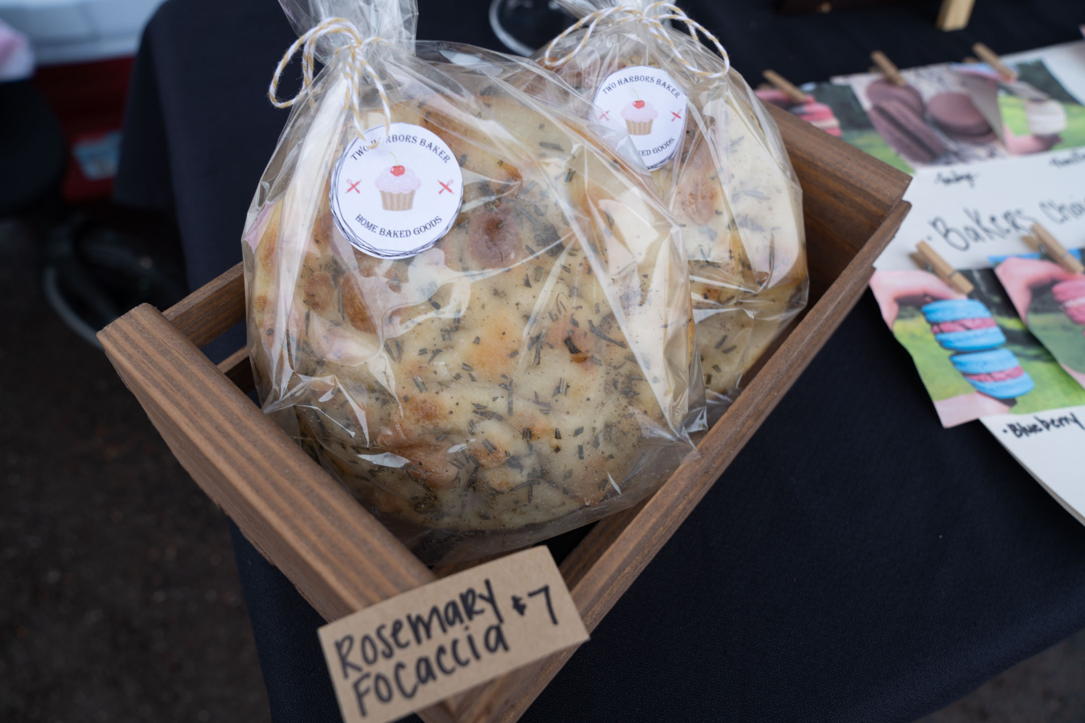 Freshly baked rosemary focaccia for sale.